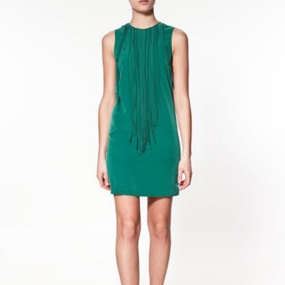 Zara Dresses & Skirts - 🌷 Zara Fringe Detail Green Mini Dress Size XS